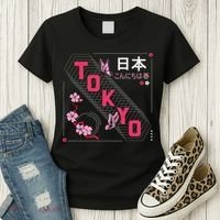 Japan Hello Spring Tokyo Text With Flower And Butterflies Women's T-Shirt thumb 3