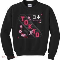 Japan Hello Spring Tokyo Text With Flower And Butterflies Kids Sweatshirt thumb 0