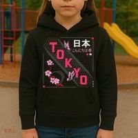 Japan Hello Spring Tokyo Text With Flower And Butterflies Kids Hoodie thumb 3