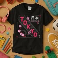 Japan Hello Spring Tokyo Text With Flower And Butterflies Kids T-Shirt thumb 3