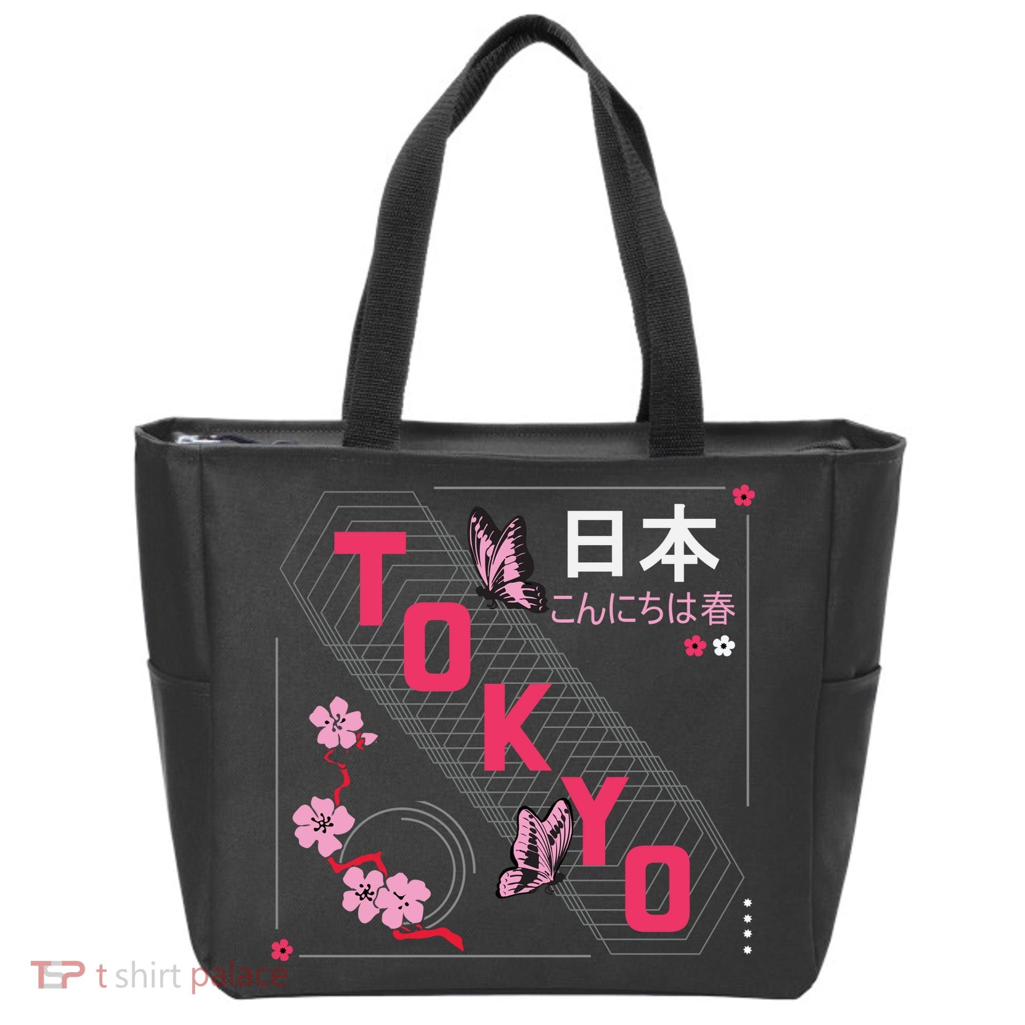 Japan Hello Spring Tokyo Text With Flower And Butterflies Tote Bag