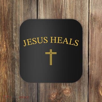 Jesus Heals - Simple Minimalist Christian Religious Cross Coaster