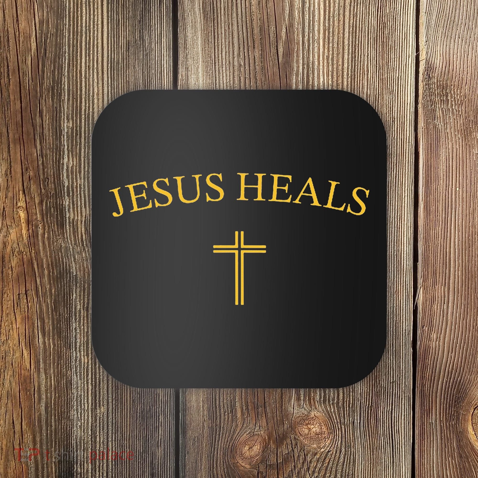 Jesus Heals - Simple Minimalist Christian Religious Cross Coaster