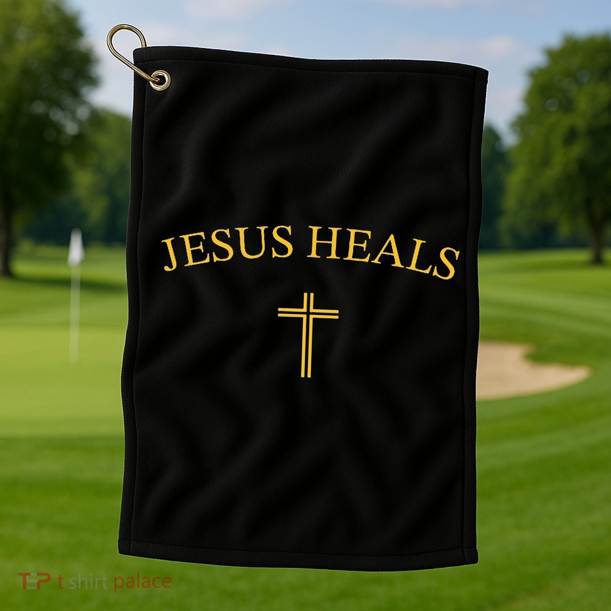 Jesus Heals - Simple Minimalist Christian Religious Cross Golf Towel