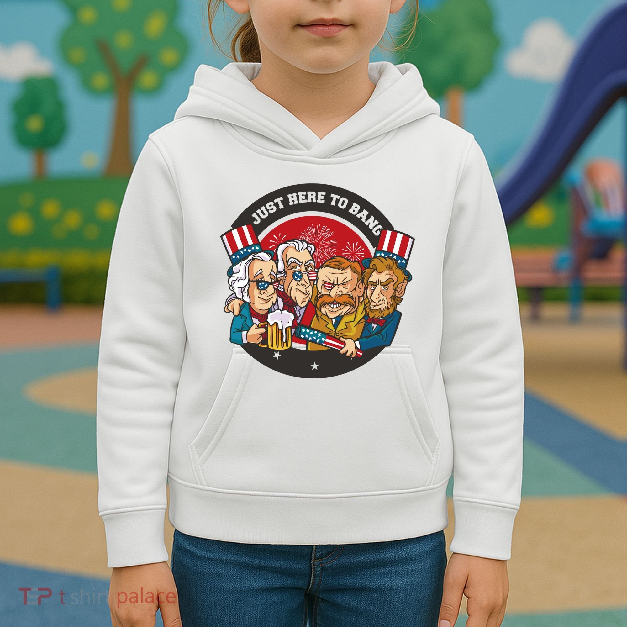 Just Here To Bang President Funny USA Kids Hoodie