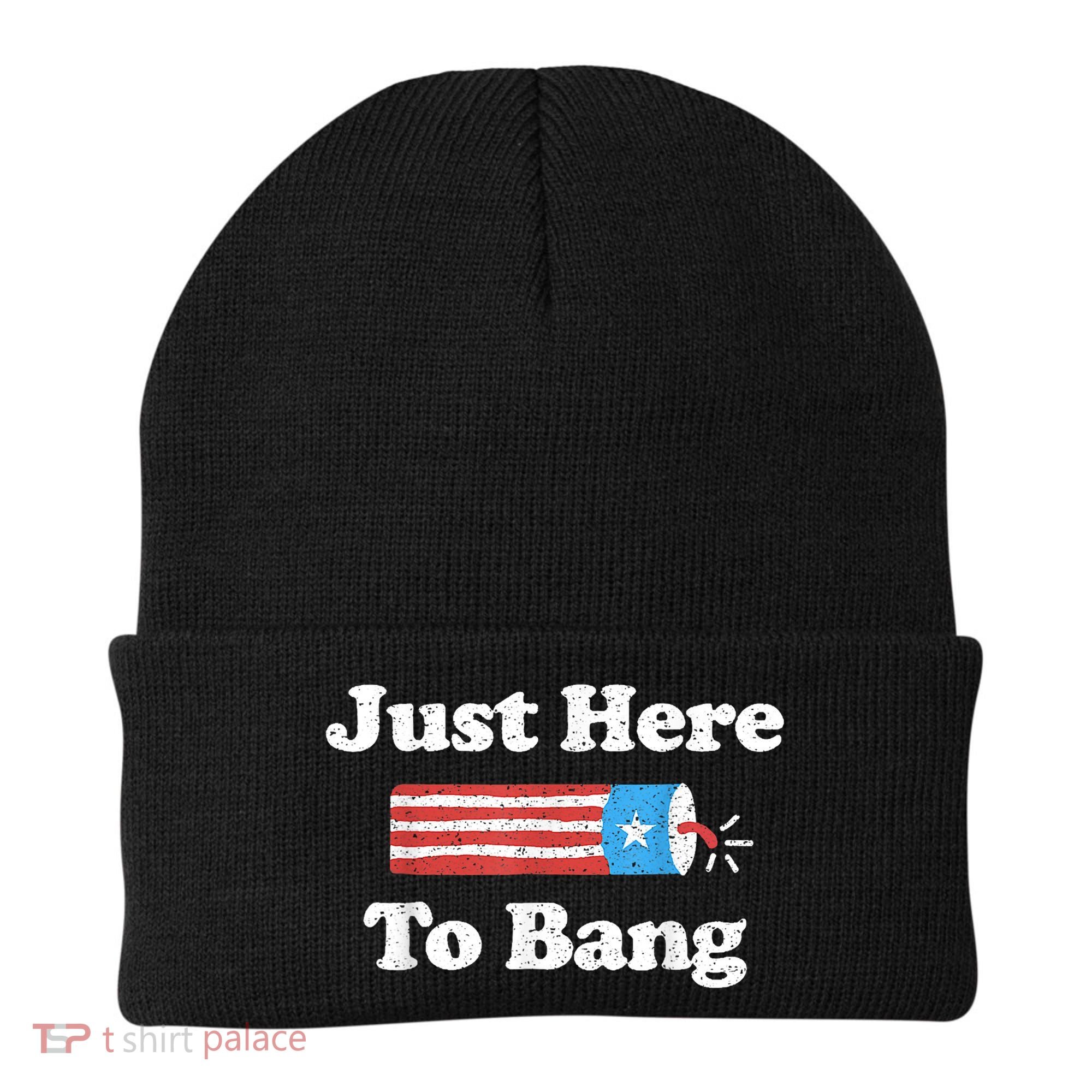 Just Here To Bang Funny 4th July American Flag Beanie