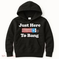 Just Here To Bang Funny 4th July American Flag Kids Hoodie thumb 0
