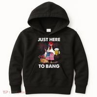 Just Here To Bang USA Flag Funny 4th Of July Chicken Beer Kids Hoodie thumb 0