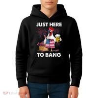 Just Here To Bang USA Flag Funny 4th Of July Chicken Beer Kids Hoodie thumb 4