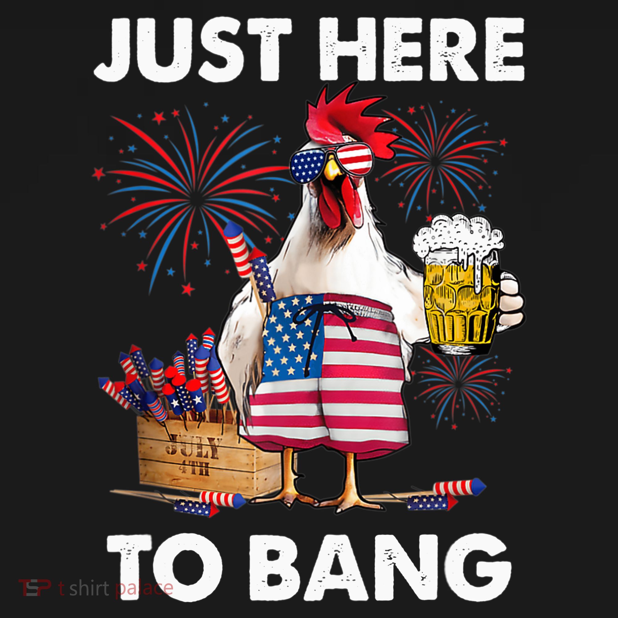 Just Here To Bang USA Flag Funny 4th Of July Chicken Beer Women's Hoodie