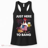 Just Here To Bang USA Flag Funny 4th Of July Chicken Beer Women's Tank Top thumb 0