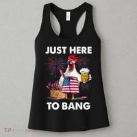 Just Here To Bang USA Flag Funny 4th Of July Chicken Beer Women's Tank Top thumb 3