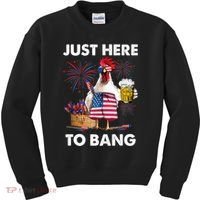 Just Here To Bang USA Flag Funny 4th Of July Chicken Beer Kids Sweatshirt thumb 0