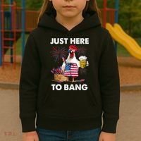 Just Here To Bang USA Flag Funny 4th Of July Chicken Beer Kids Hoodie thumb 3