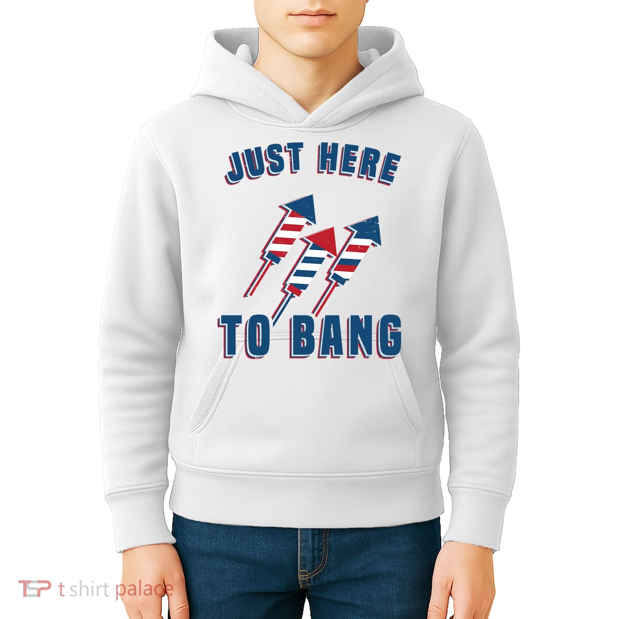 Just Here To Bang Funny 4th Of July Kids Hoodie