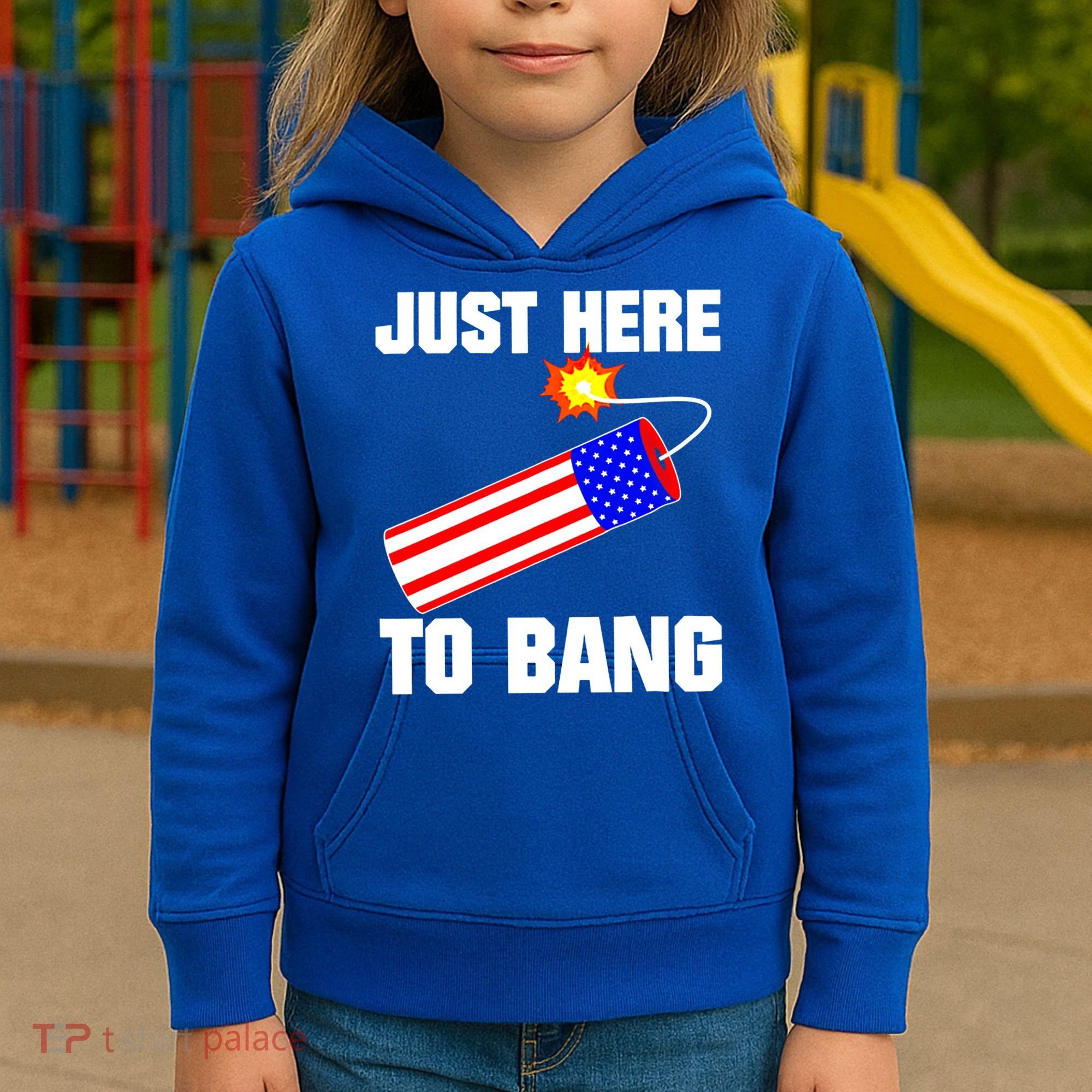 Just Here To Bang Gunpowder Flag Us Gift Kids Hoodie