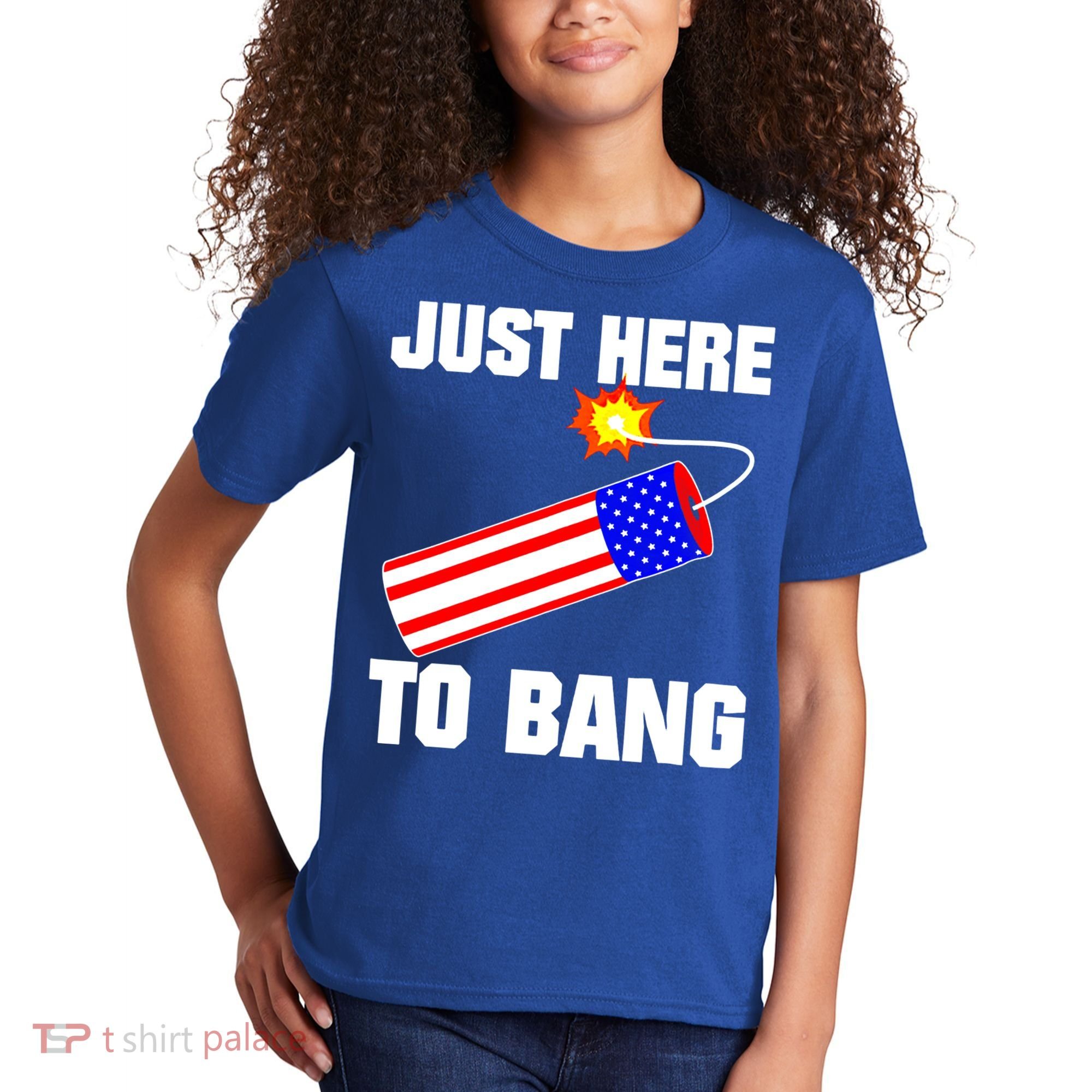 Just Here To Bang Gunpowder Flag Us Gift Kids T-Shirt