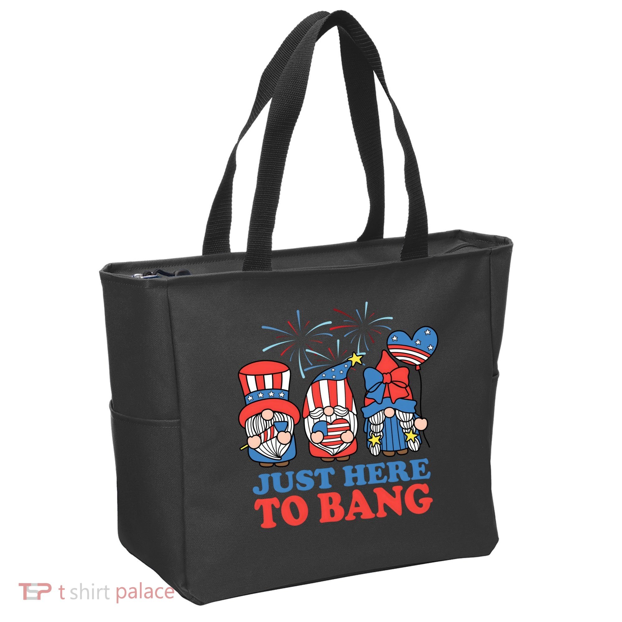 Just Here To Bang Gnome 4th Of July Tote Bag