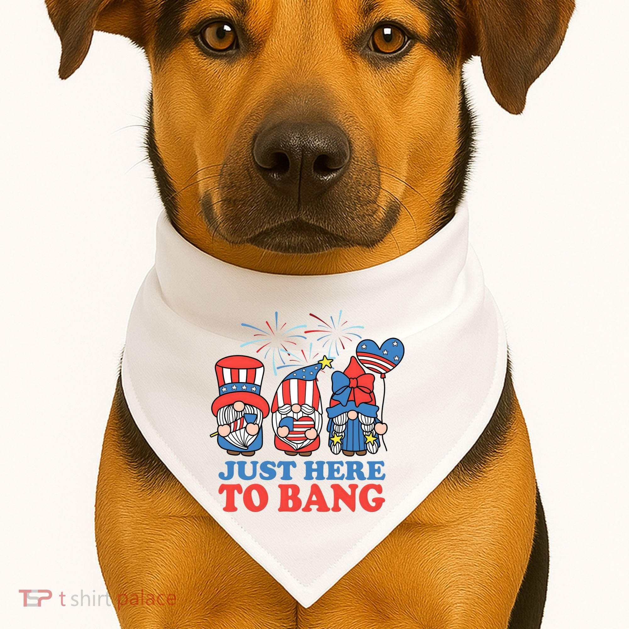Just Here To Bang Gnome 4th Of July USA-Made Doggie Bandana