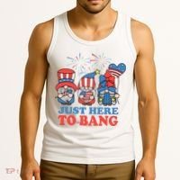 Just Here To Bang Gnome 4th Of July Tank Top thumb 3