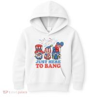 Just Here To Bang Gnome 4th Of July Kids Hoodie thumb 0