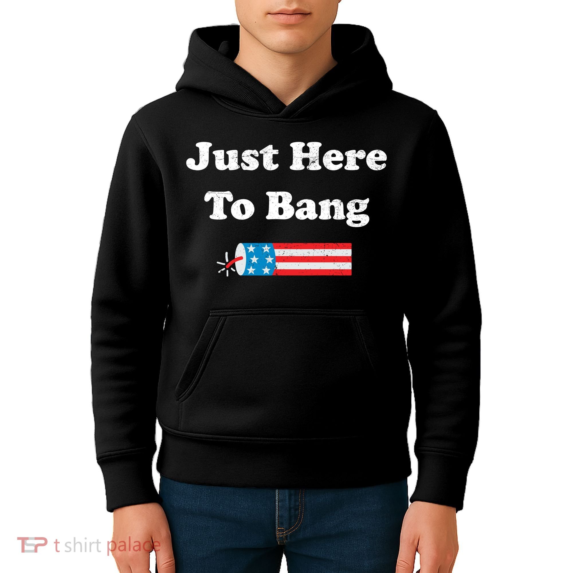 Just Here To Bang 4th July American Flag Kids Hoodie