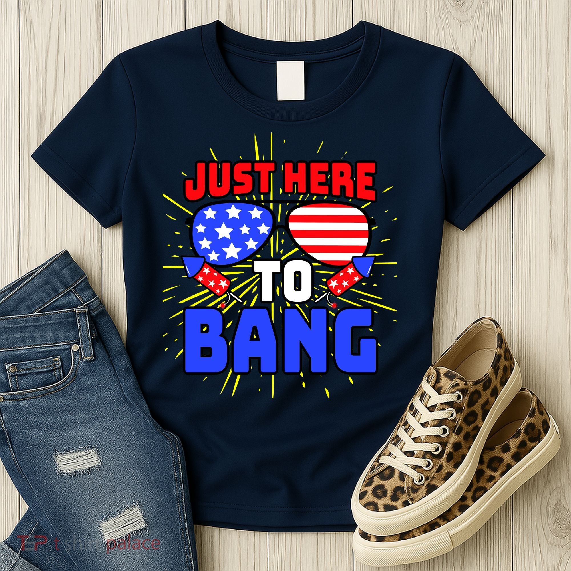 Just Here To Bang Funny 4th Of July USA Merica America Women's T-Shirt