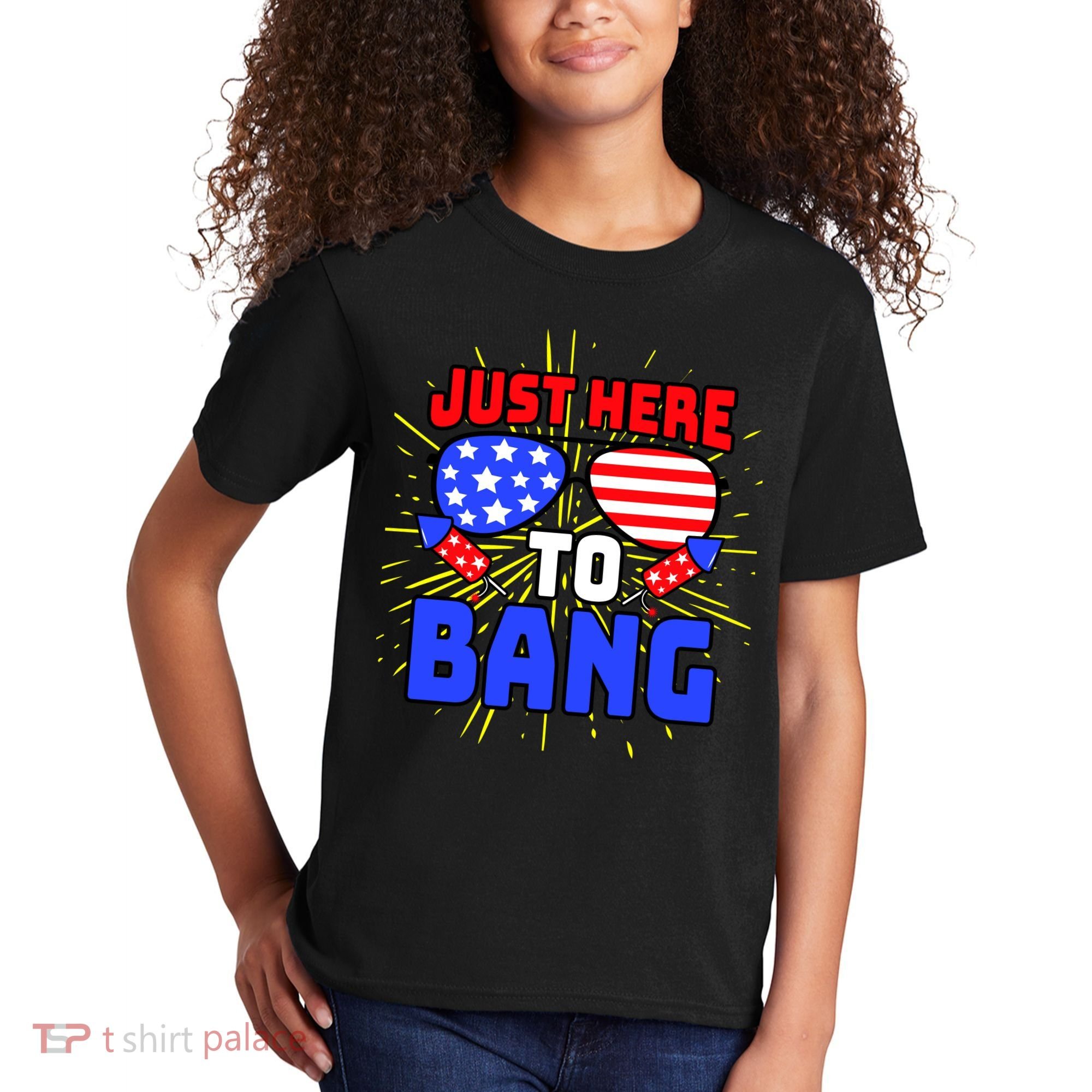 Just Here To Bang Funny 4th Of July USA Merica America Kids T-Shirt