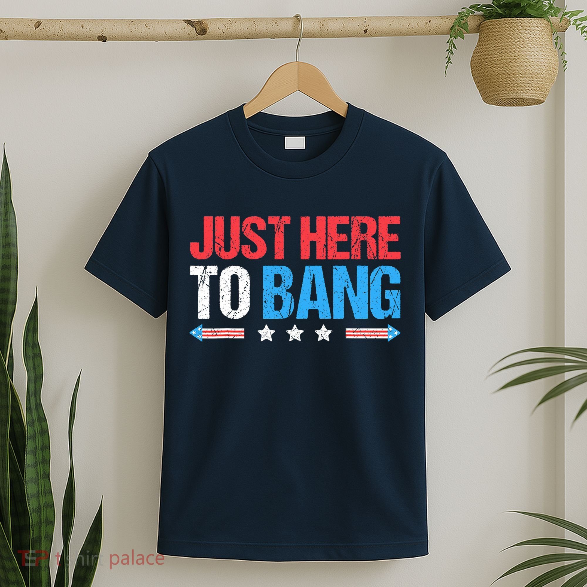 Just Here To Bang Funny Fireworks 4th Of July T-Shirt