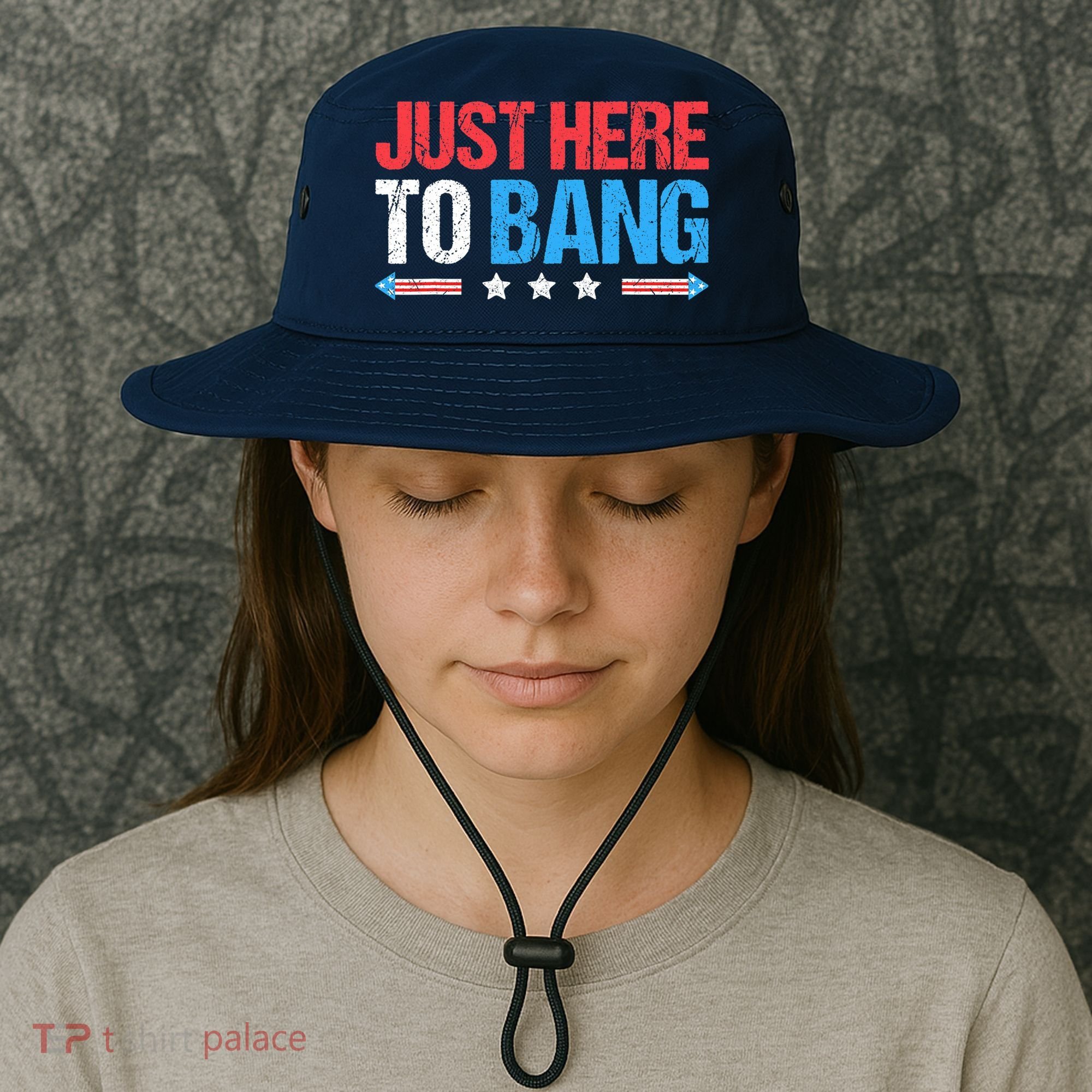 Just Here To Bang Funny Fireworks 4th Of July Bucket Hat