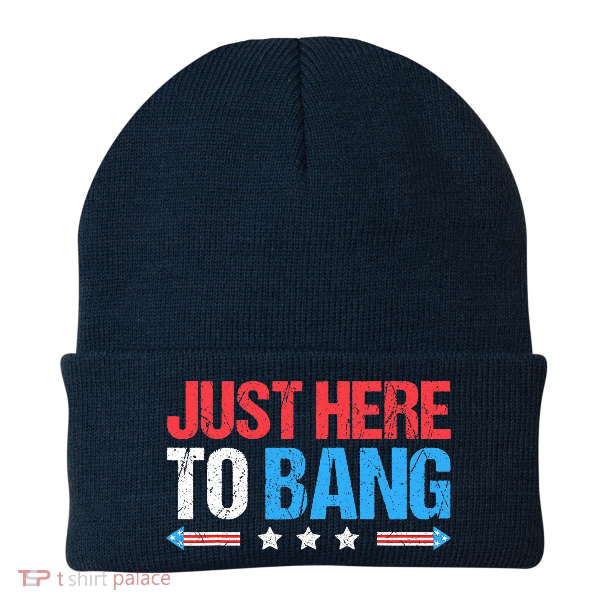 Just Here To Bang Funny Fireworks 4th Of July Beanie