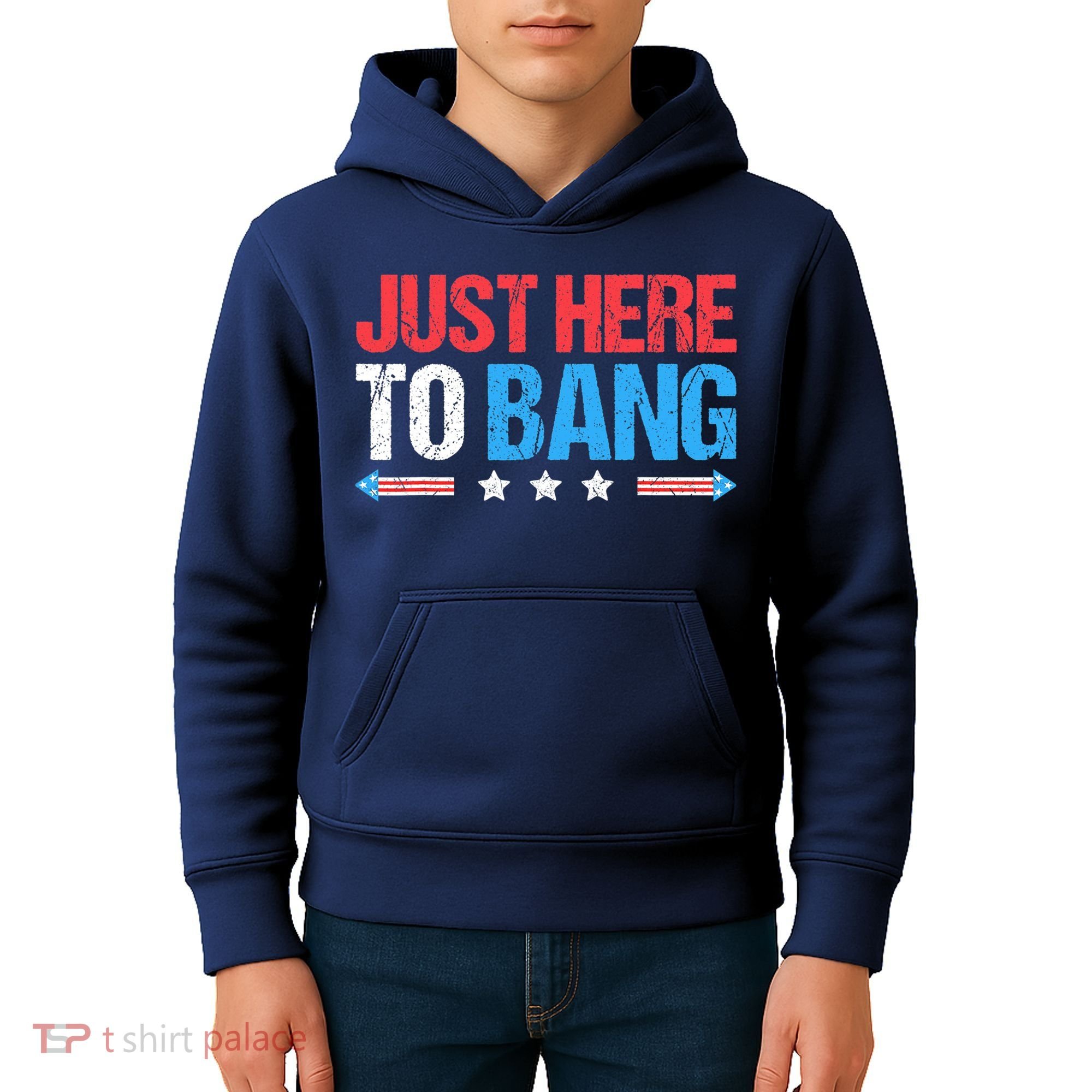 Just Here To Bang Funny Fireworks 4th Of July Kids Hoodie