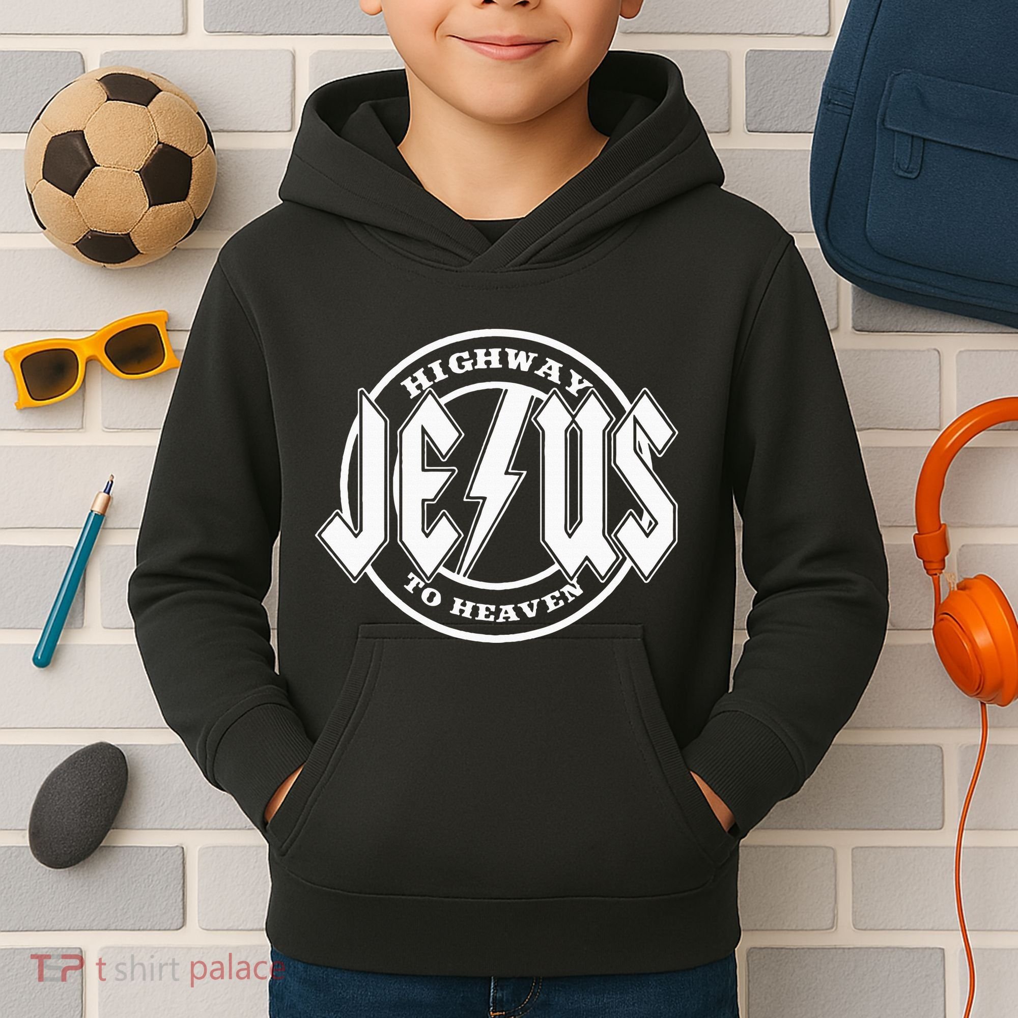 Jesus Highway To Heaven Pray Catholic Faith Based Kids Hoodie
