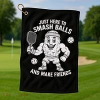 Just Here To Smash Balls And Make Friends Funny Pickleball Golf Towel thumb 1
