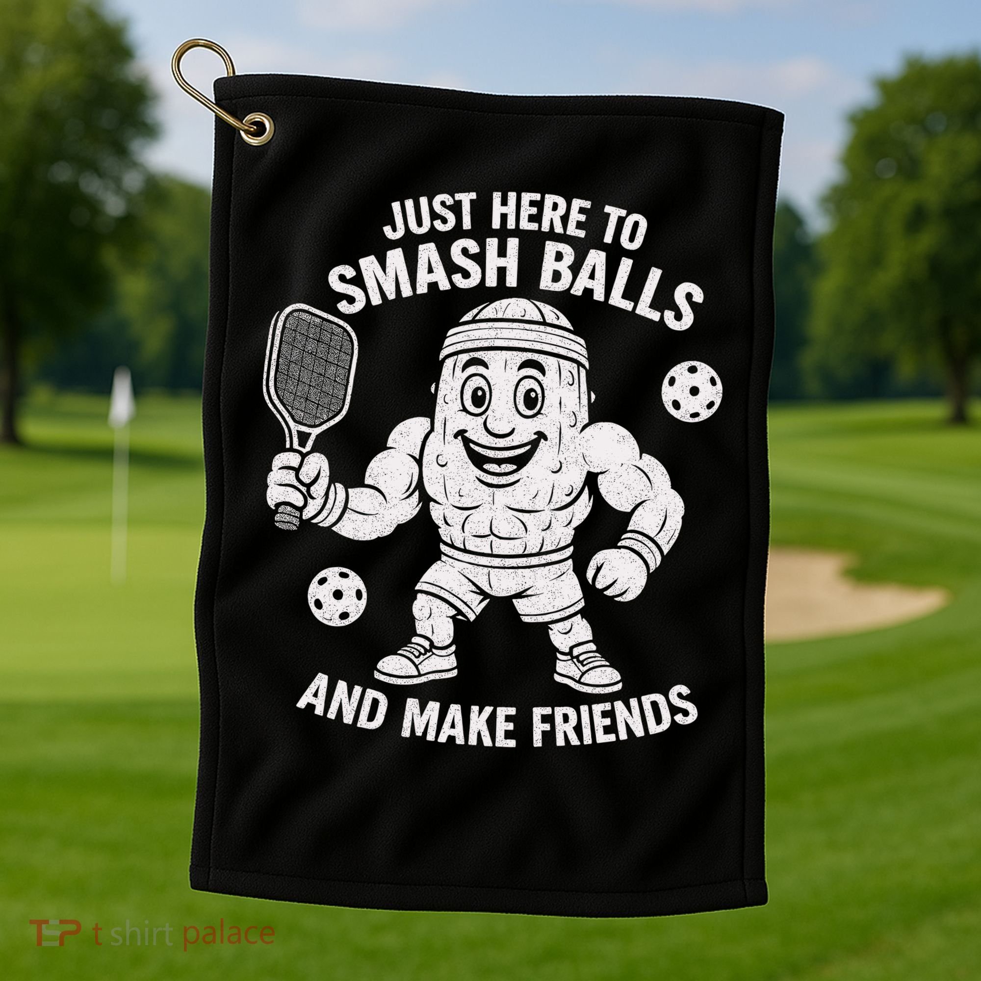 Just Here To Smash Balls And Make Friends Funny Pickleball Golf Towel