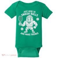 Just Here To Smash Balls And Make Friends Funny Pickleball Baby Bodysuit thumb 0