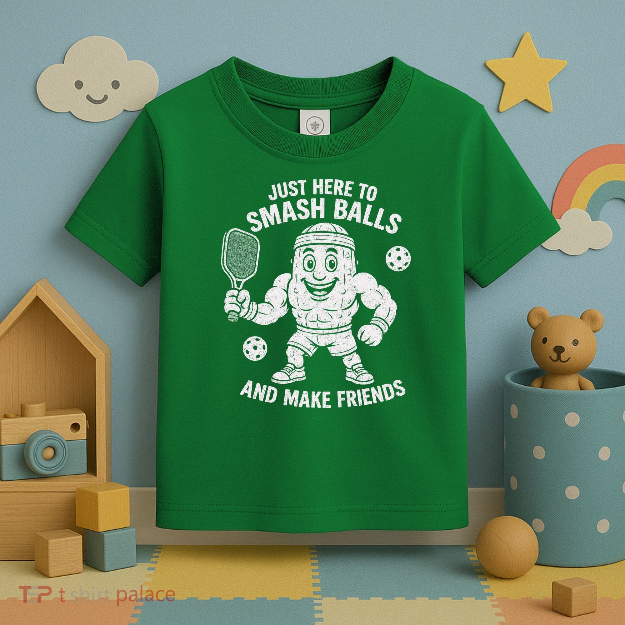 Just Here To Smash Balls And Make Friends Funny Pickleball Toddler T-Shirt