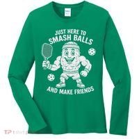 Just Here To Smash Balls And Make Friends Funny Pickleball Women's Long Sleeve Shirt thumb 0