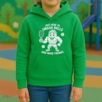 Just Here To Smash Balls And Make Friends Funny Pickleball Kids Hoodie thumb 3