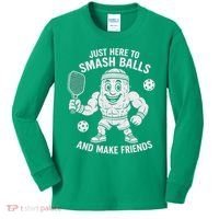 Just Here To Smash Balls And Make Friends Funny Pickleball Kids Long Sleeve Shirt thumb 0