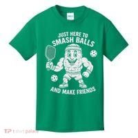 Just Here To Smash Balls And Make Friends Funny Pickleball Kids T-Shirt thumb 0