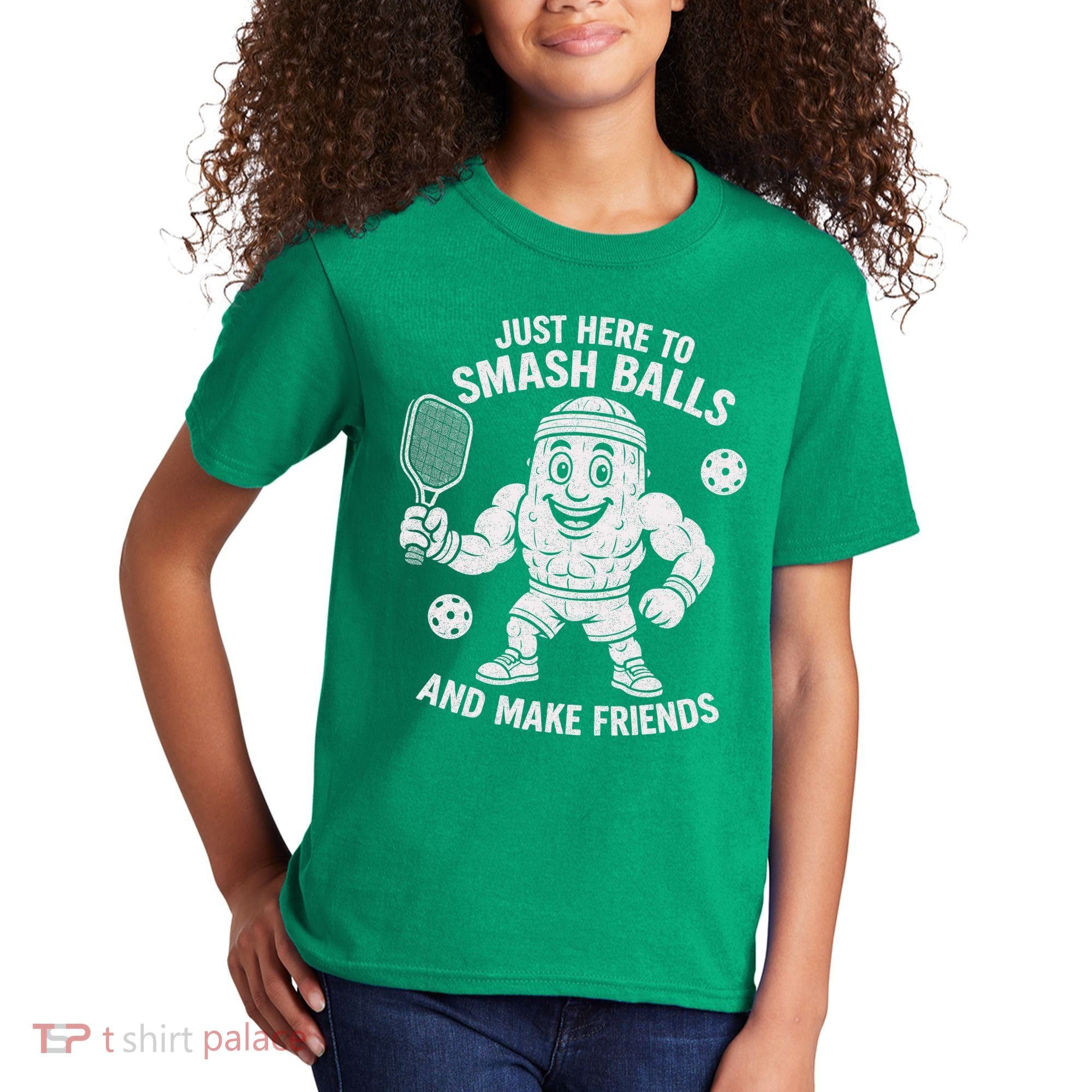 Just Here To Smash Balls And Make Friends Funny Pickleball Kids T-Shirt