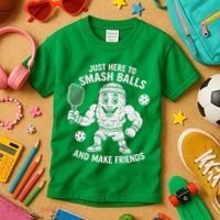 Just Here To Smash Balls And Make Friends Funny Pickleball Kids T-Shirt thumb 3