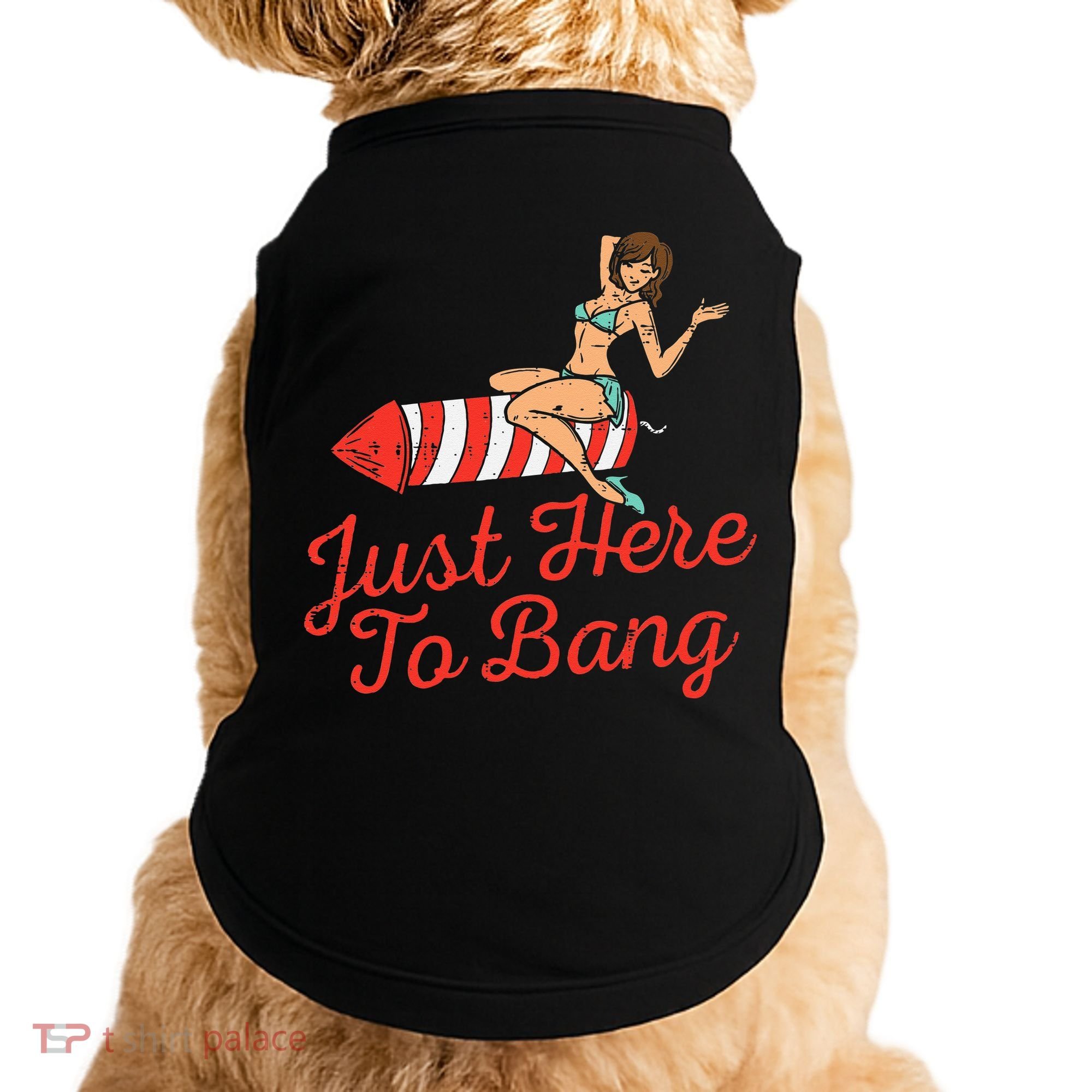 Just Here To Bang Fireworks Funny 4th of July Doggie Tank