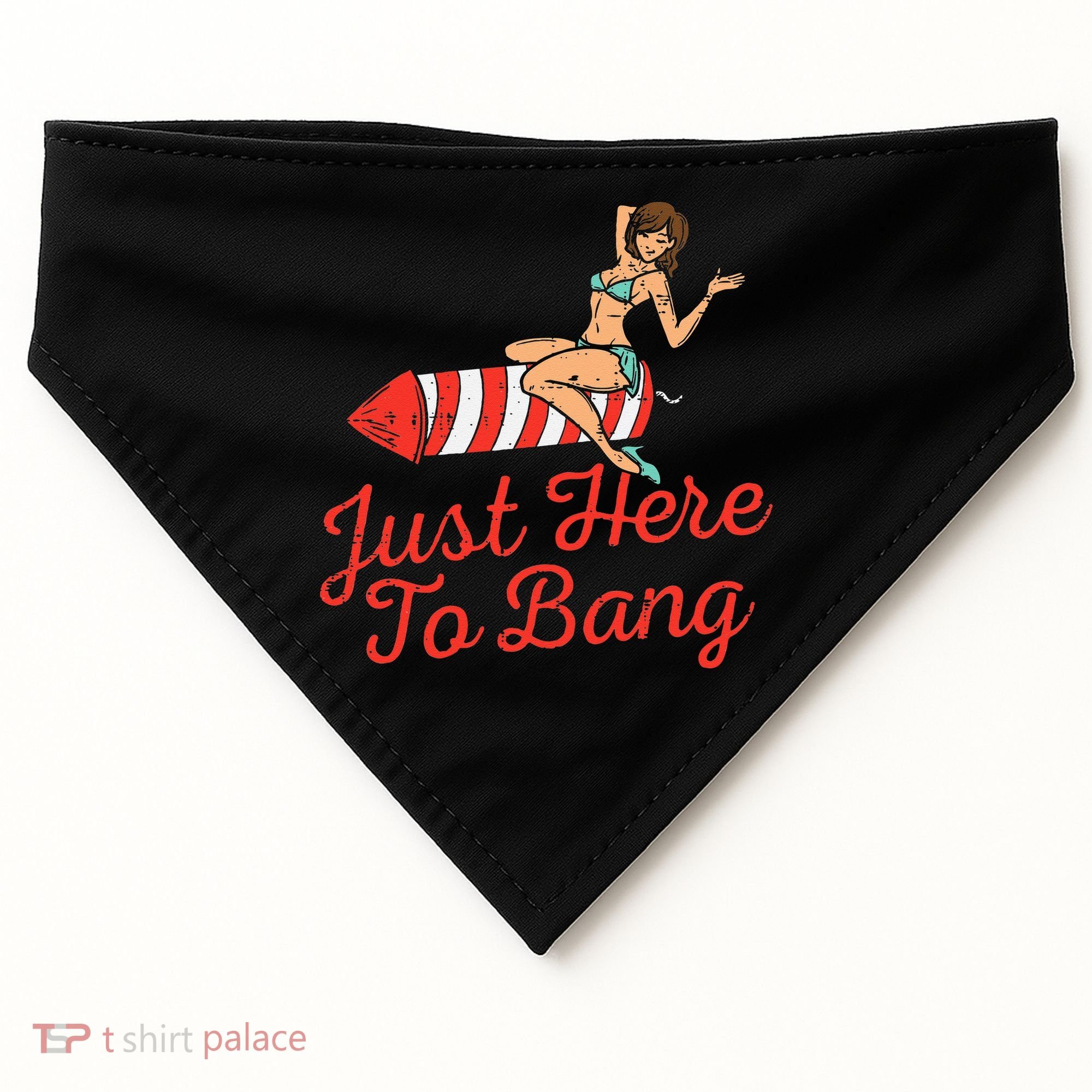 Just Here To Bang Fireworks Funny 4th of July USA-Made Doggie Bandana