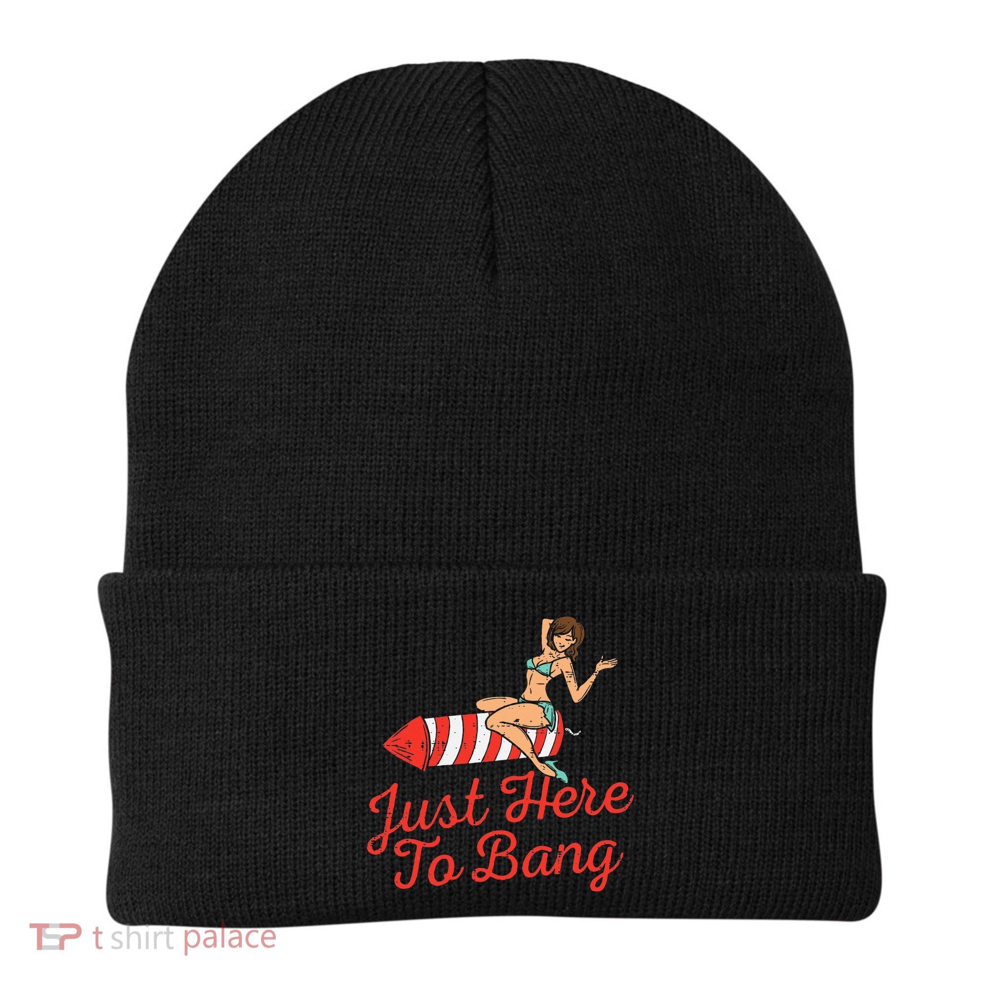 Just Here To Bang Fireworks Funny 4th of July Beanie
