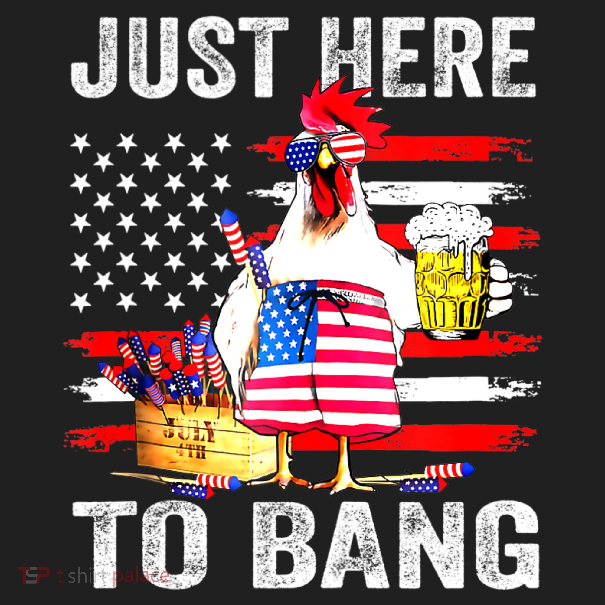 Just Here To Bang USA Flag Chicken Beer Firework 4th Of July Beanie
