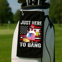 Just Here To Bang USA Flag Chicken Beer Firework 4th Of July Golf Towel thumb 2