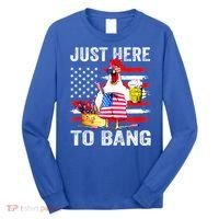 Just Here To Bang USA Flag Chicken Beer Firework 4th Of July Long Sleeve Shirt thumb 0
