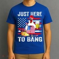 Just Here To Bang USA Flag Chicken Beer Firework 4th Of July T-Shirt thumb 3